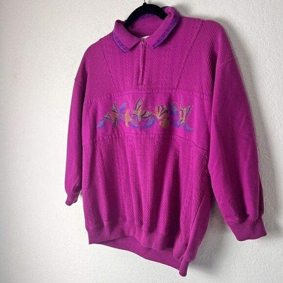 Blast Vintage 90s Fuchsia Pink Butterfly Print Sweater Pullover Women’s Medium - Picture 8 of 10